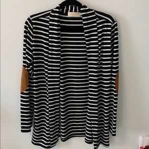 Black and White Striped Cardigan with Elbow Pads